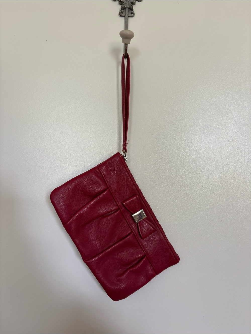 Red Faux Leather Wristlet Clutch